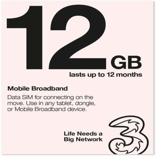 ThreeUK - 12GB / 1 Year Sim card (Worldwide)