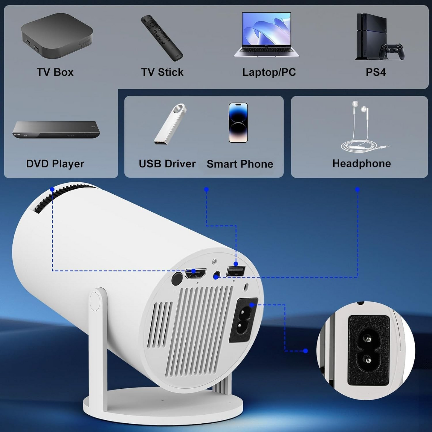 Projector 260 ANSI | 8000 Lumens | 4K | Android 11 | Wifi | HDMI | Bluetooth