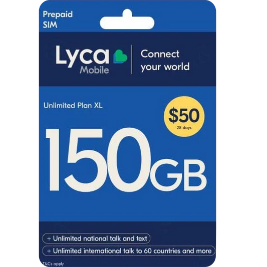 LycaMobile - 150GB / 1 Month Sim card (Europe)